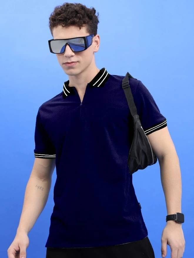 eddicted Men Cotton Blend Regular Fit Solid Polo T Shirt ( Blue ) eddicted Men Cotton Blend Regular Fit Solid Polo T Shirt ( Blue )