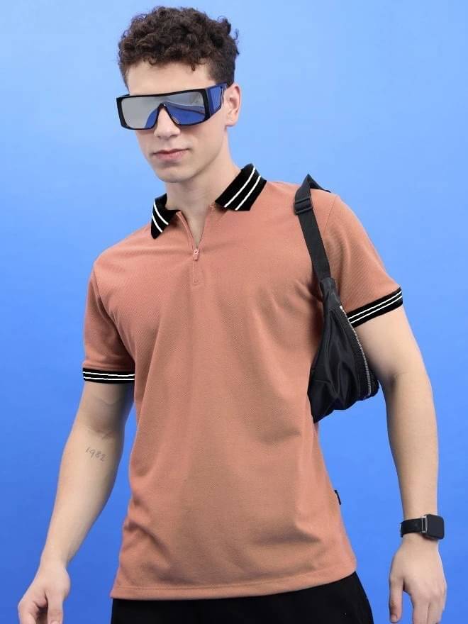     			eddicted Men Cotton Blend Regular Fit Solid Polo T Shirt ( Pink )