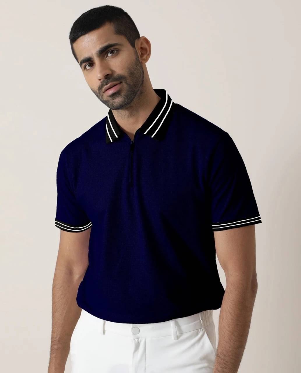     			eddicted Men Cotton Blend Regular Fit Solid Polo T Shirt ( Navy Blue )