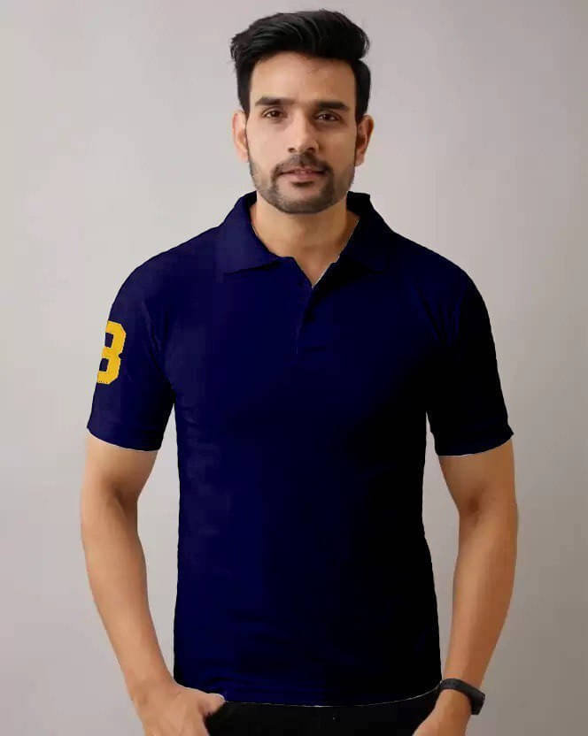 eddicted Men Cotton Blend Regular Fit Solid Polo T Shirt ( Navy Blue )     			eddicted Men Cotton Blend Regular Fit Solid Polo T Shirt ( Navy Blue )