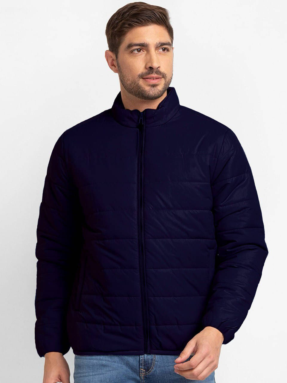eddicted Polyester Men's Quilted & Bomber Jacket - Navy Blue ( Pack of 1 ) eddicted Polyester Men's Quilted & Bomber Jacket - Navy Blue ( Pack of 1 )