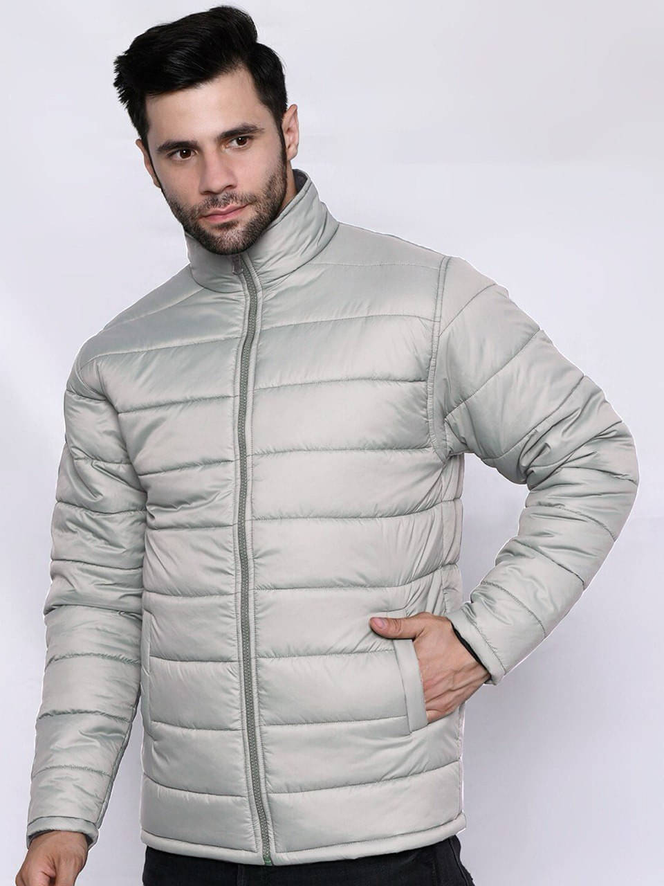     			eddicted Polyester Men's Quilted & Bomber Jacket - Grey ( Pack of 1 )