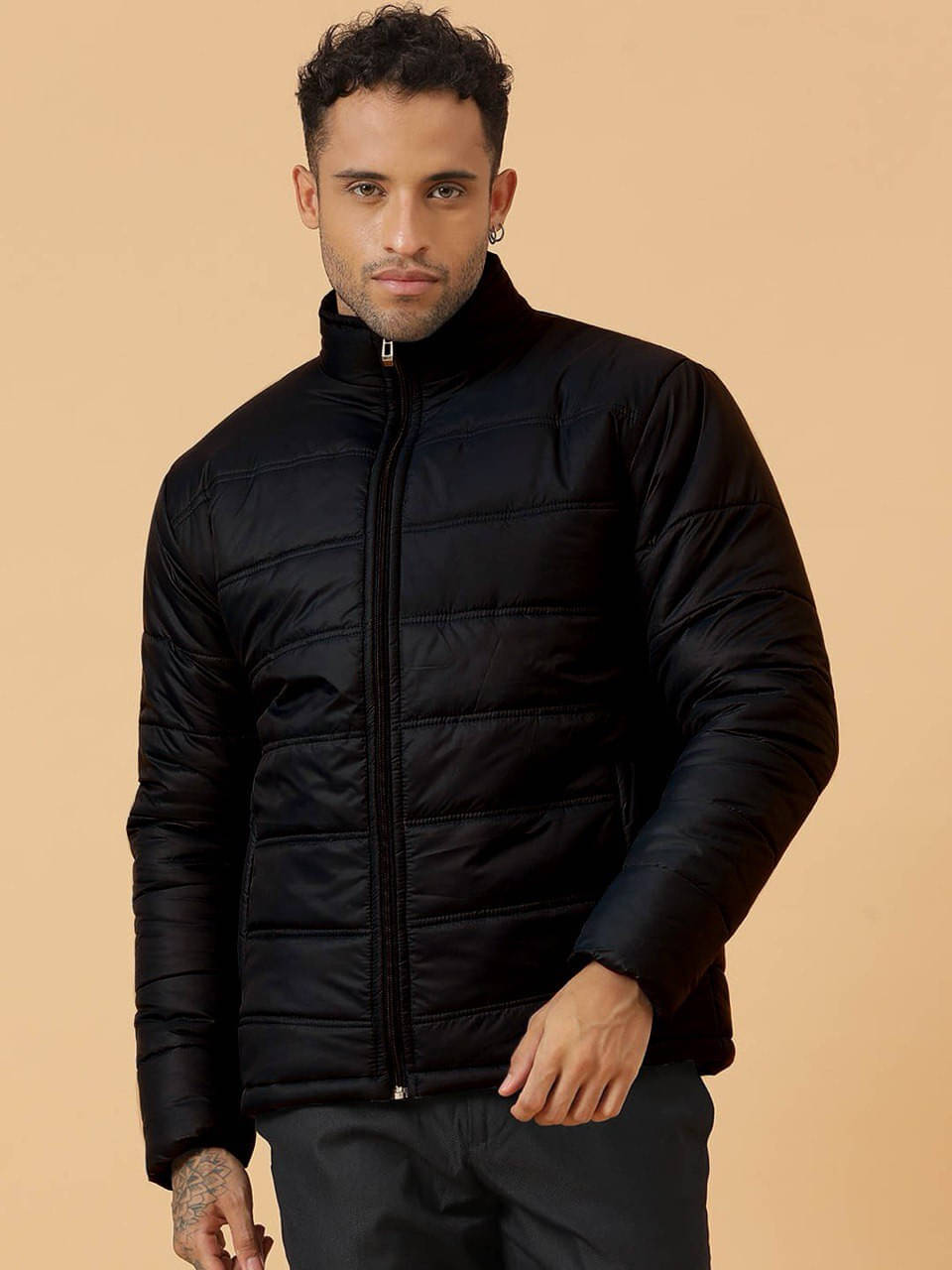 eddicted Polyester Men's Quilted & Bomber Jacket - Black ( Pack of 1 ) eddicted Polyester Men's Quilted & Bomber Jacket - Black ( Pack of 1 )