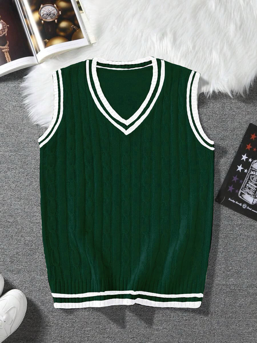     			eddicted Woollen V-Neck Men's Sleeveless Pullover Sweater - Green ( Pack of 1 )