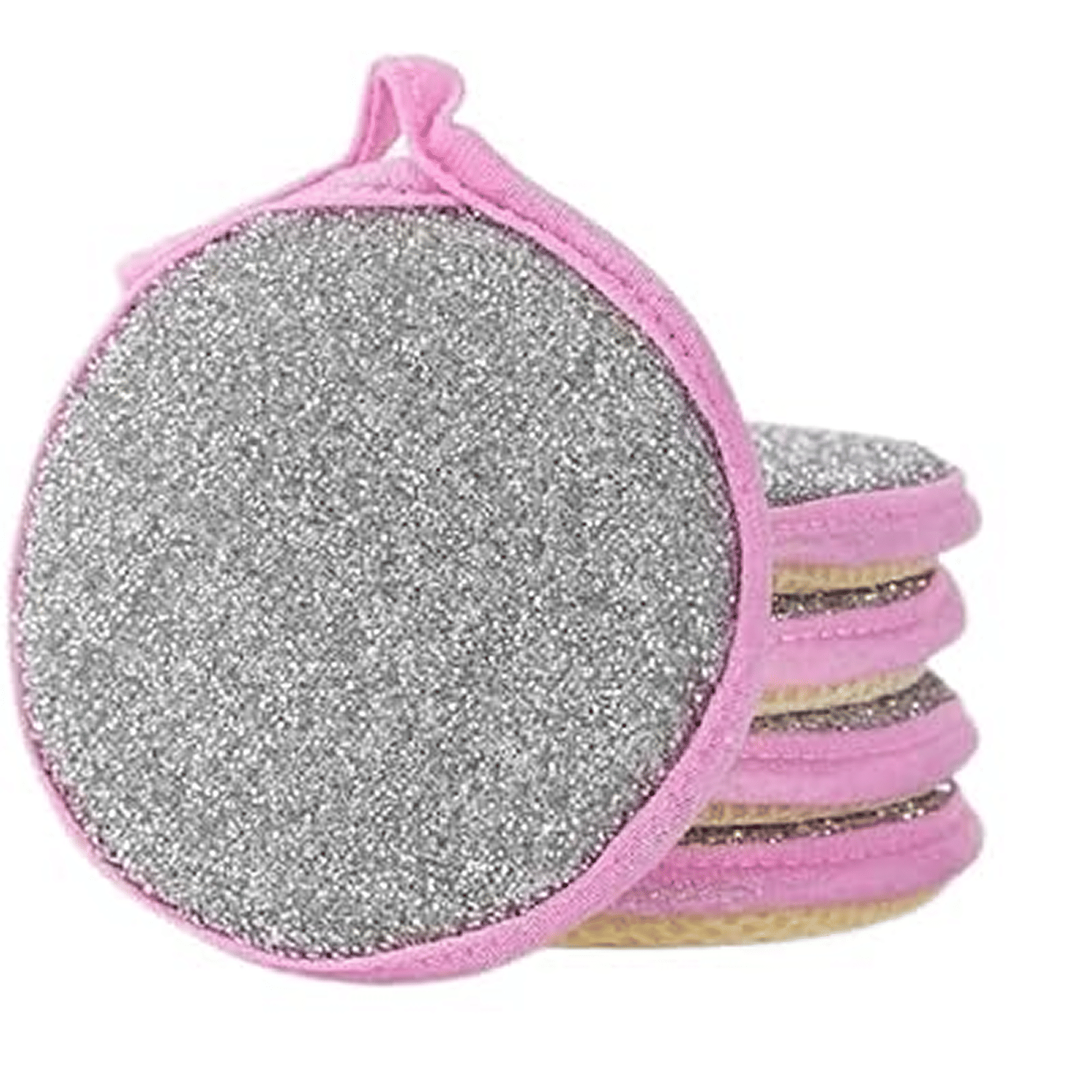     			5 Pcs Gentle Sponge with Tough Steel Double Layer Round 2-in-1 Premium Scrubber for Dishwashing Scrub Kitchen Utensils, Dishes, Cookware
