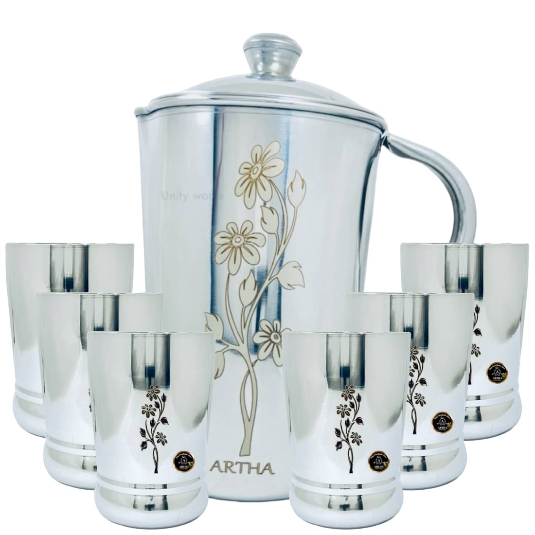     			Artha Artha Jug Glass Set Stainless Steel Laser Printed Jug & Glass Set 2000 mL Silver