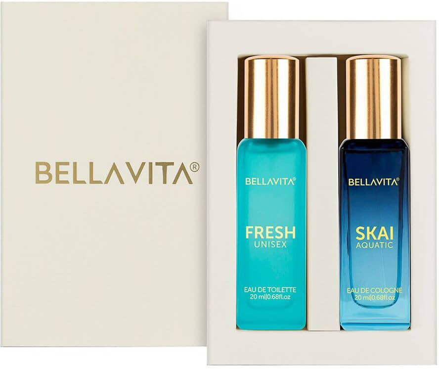 BELLAVITA Skai Aquatic EDC & Fresh EDT Long Lasting 2x20ml Perfume for Man & Woman Gifts for Woman Bergamot Ylang Ylang Pink Pepper Premium Fragrance