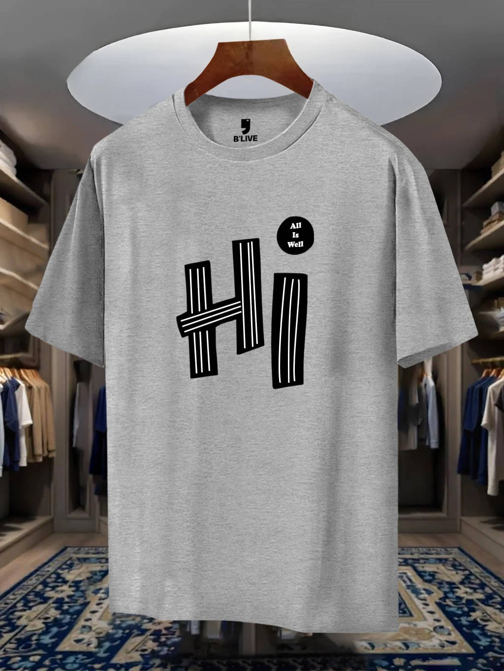 BLIVE Men Cotton Blend Regular Fit Printed T-Shirt ( Grey Melange ) BLIVE Men Cotton Blend Regular Fit Printed T-Shirt ( Grey Melange )