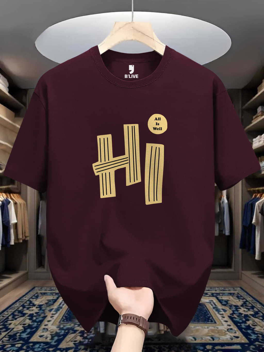 BLIVE Men Cotton Blend Regular Fit Printed T-Shirt ( Maroon )     			BLIVE Men Cotton Blend Regular Fit Printed T-Shirt ( Maroon )