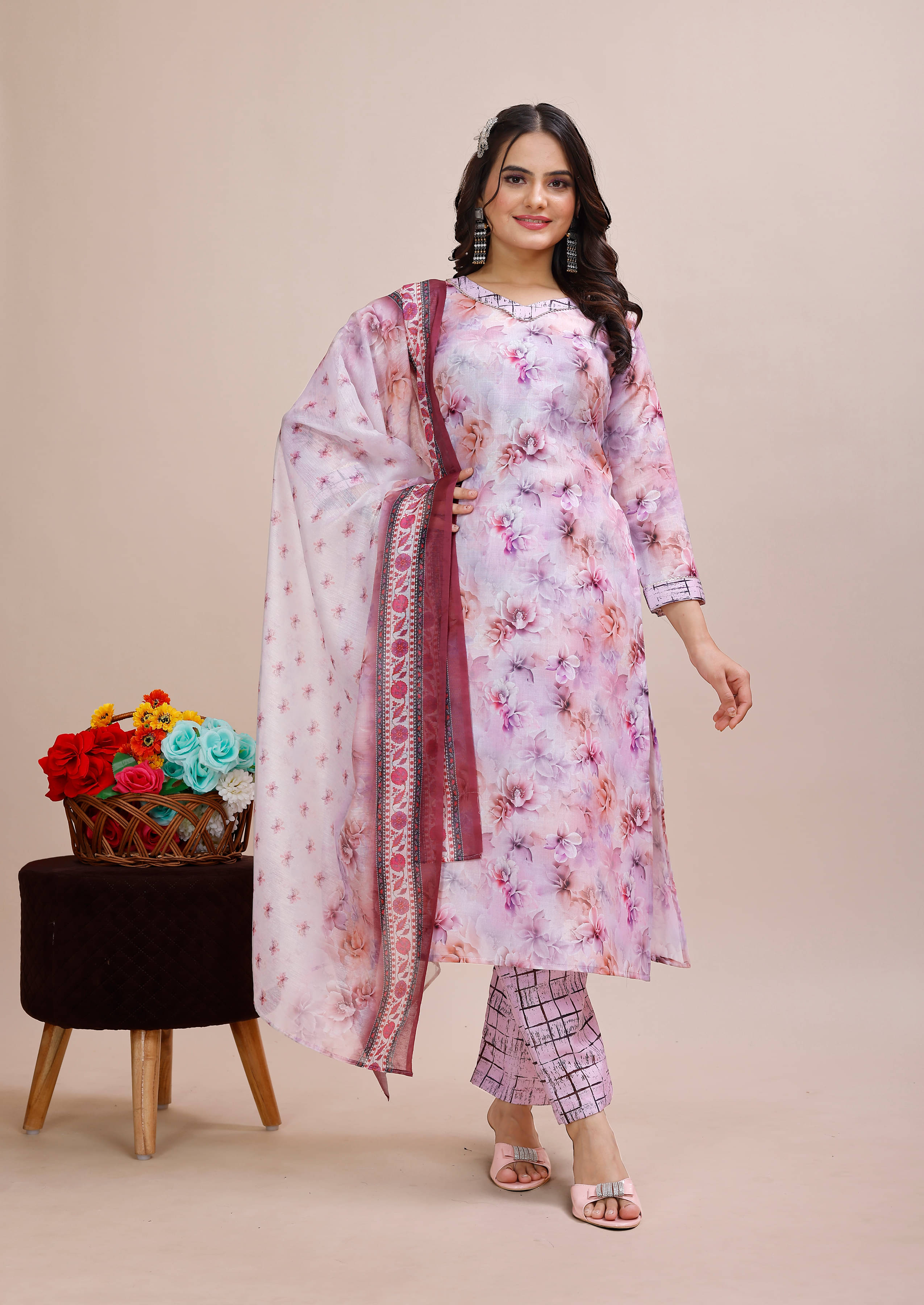     			BRANDCLICK Women Cotton Printed Straight Kurti With Pants ( Pink )