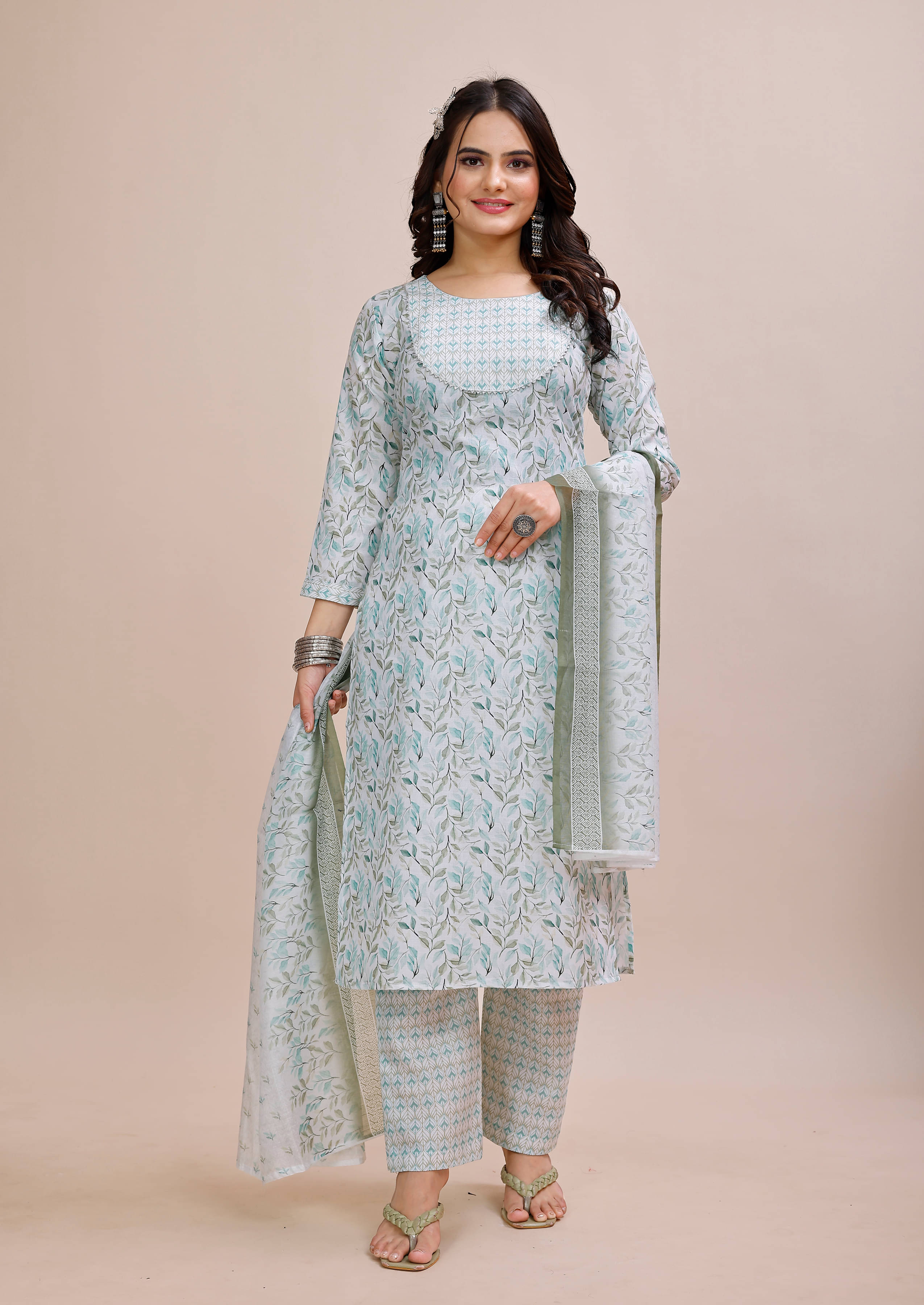     			BRANDCLICK Women Cotton Printed Straight Kurti With Pants ( Grey Melange )