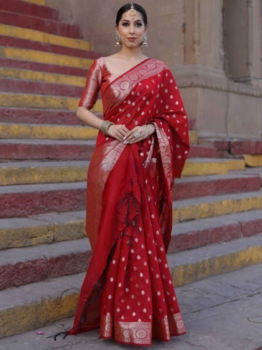     			Bansari Textile Art Silk Woven Regular Saree With Unstitched Blouse Piece ( Red )