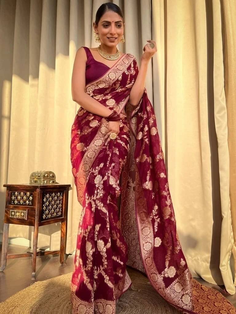 Bansari Textile Jacquard Self Design Kanjeevaram Sarees With Unstitched Blouse Piece ( Maroon ) Bansari Textile Jacquard Self Design Kanjeevaram Sarees With Unstitched Blouse Piece ( Maroon )