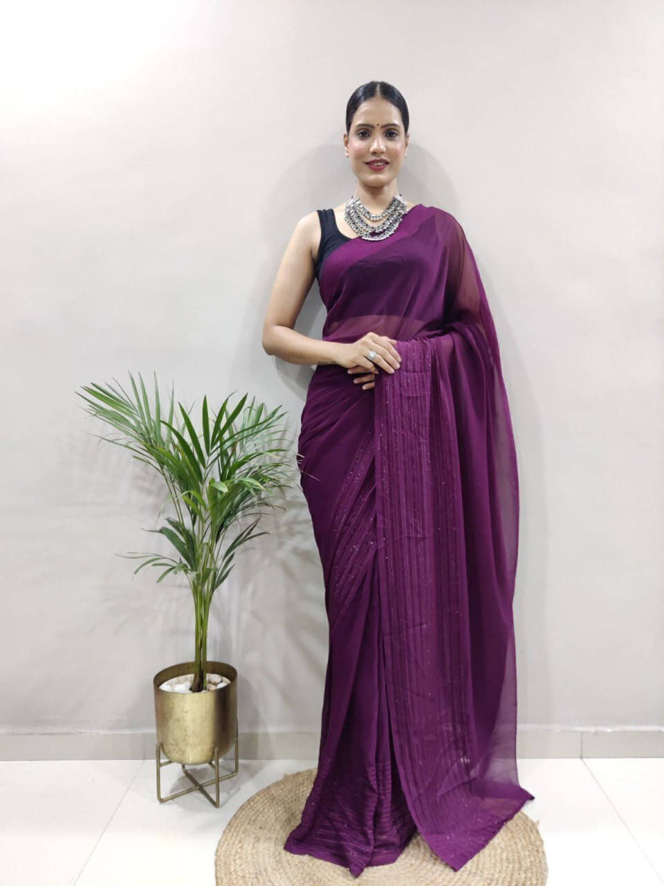 Bansari Textile Silk Blend Embroidered Regular Saree With Unstitched Blouse Piece ( Purple )     			Bansari Textile Silk Blend Embroidered Regular Saree With Unstitched Blouse Piece ( Purple )