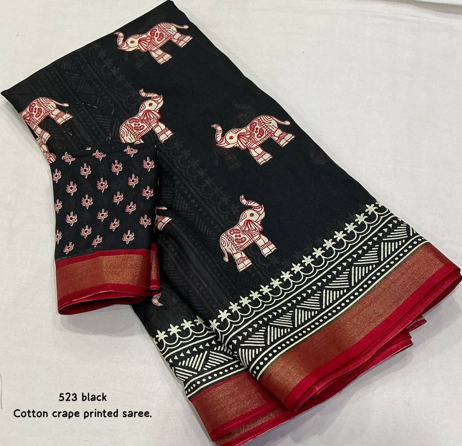 Bhuwal Fashion Cotton Printed Chanderi saree With Unstitched Blouse Piece ( Black )     			Bhuwal Fashion Cotton Printed Chanderi saree With Unstitched Blouse Piece ( Black )