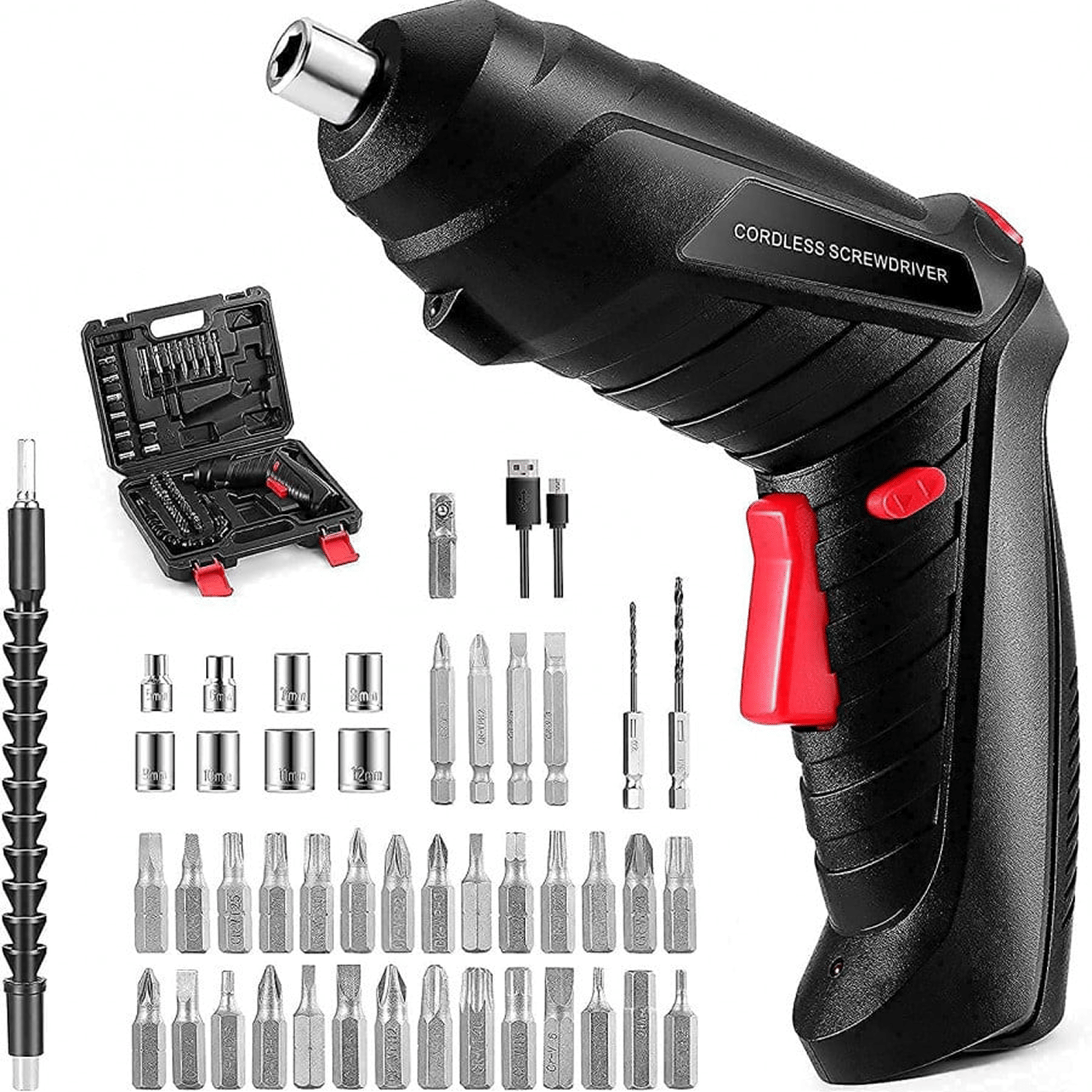     			Cordless Electric Screwdriver Drill with Built-in LED Rechargeable Wireless Drill Machine Kit Power Drill Screw Tool, Accessories (47 IN 1 Cordless Electric Screwdriver set)