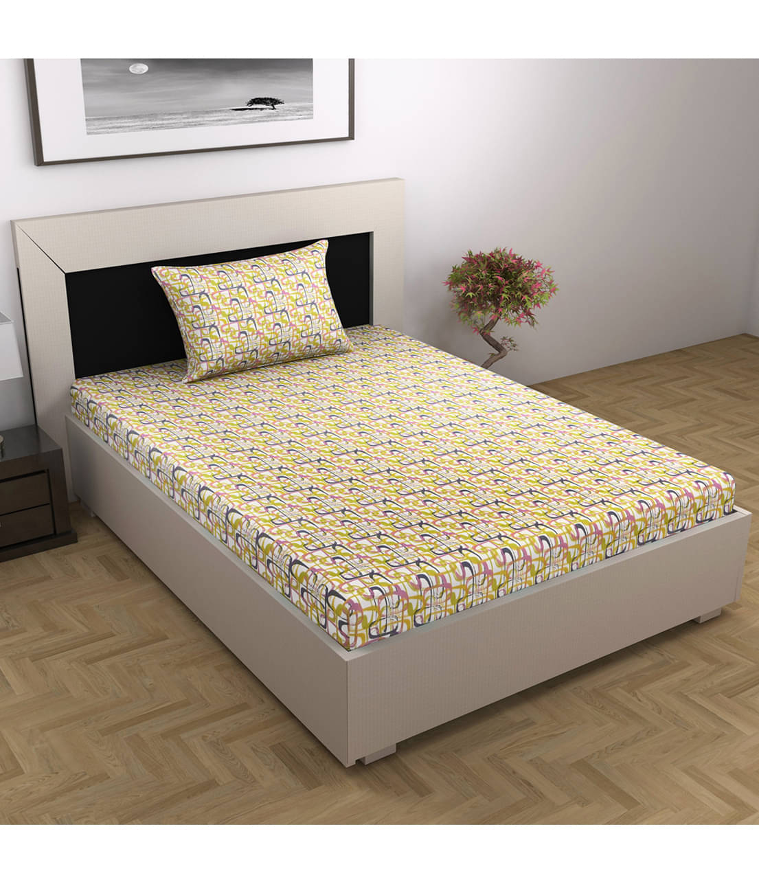     			DIVINE CASA Cotton 1 Single Bedsheet with 1 Pillow Cover ( Peach )
