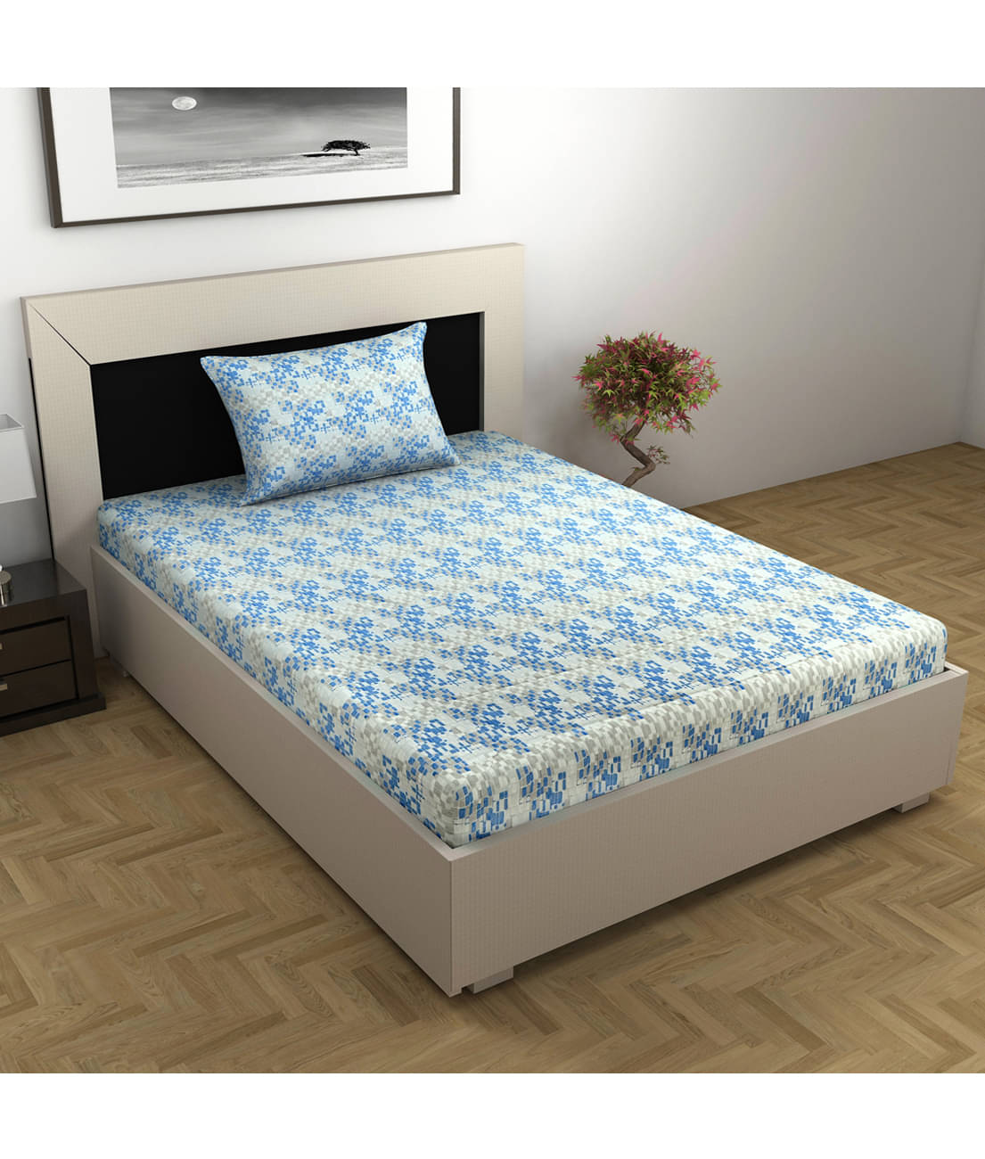 DIVINE CASA Cotton 1 Single Bedsheet with 1 Pillow Cover ( Blue ) DIVINE CASA Cotton 1 Single Bedsheet with 1 Pillow Cover ( Blue )
