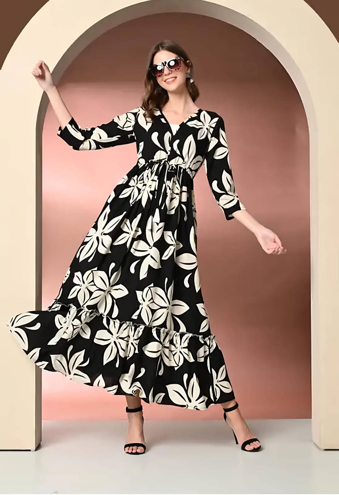     			FAB RINARGI Women Viscose Rayon Printed Flared Kurti ( Black )