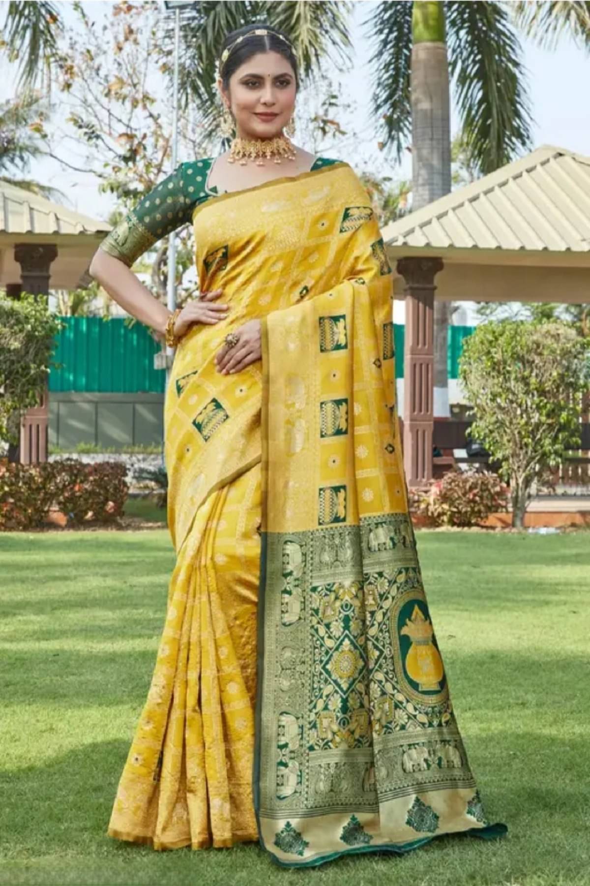 Gazal Fashions Art Silk Woven Kanjeevaram Sarees With Unstitched Blouse Piece ( Yellow ) Gazal Fashions Art Silk Woven Kanjeevaram Sarees With Unstitched Blouse Piece ( Yellow )