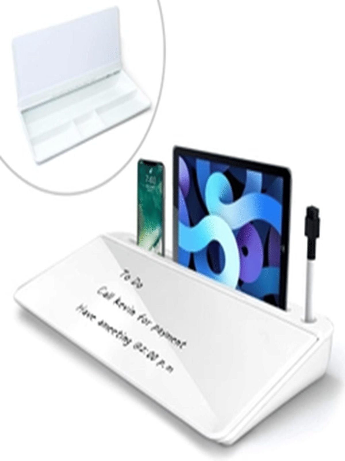     			Home, Office Desk Organizer, Desktop Computer Organizer Pad with Glass Dry Erase Desk Whiteboard, Stationery Accessories Storage, Small Desk White board Organiser for Home Office, School, Study