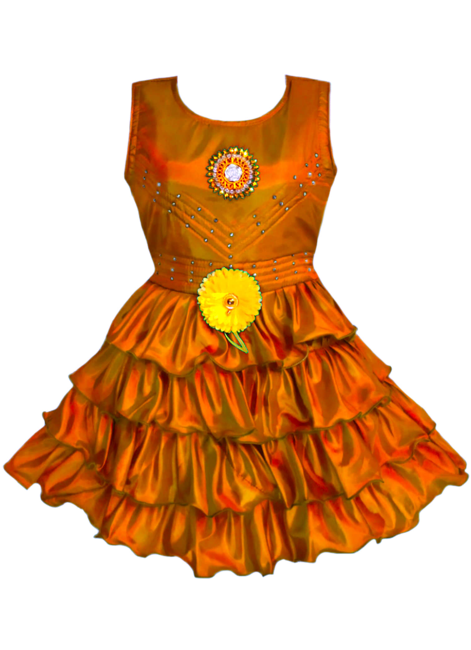 Mullick the designer Silk Frock For Girls ( Pack of 1 , Orange )