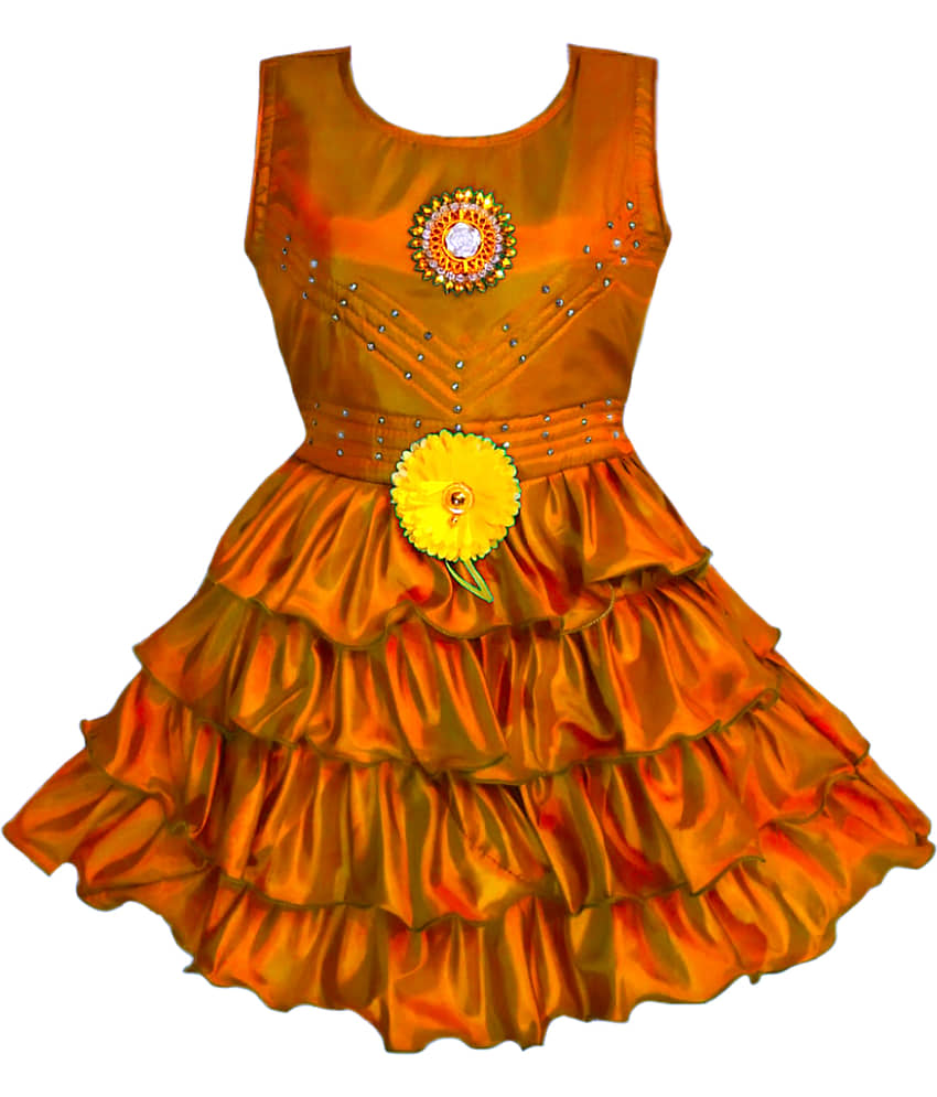 Mullick the designer Silk Frock For Girls ( Pack of 1 , Orange )