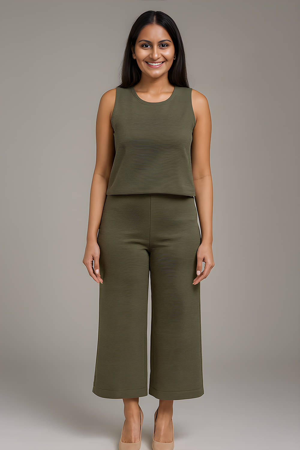     			Nishke Women Solid Top With Trousers Co-Ord Set ( Green )