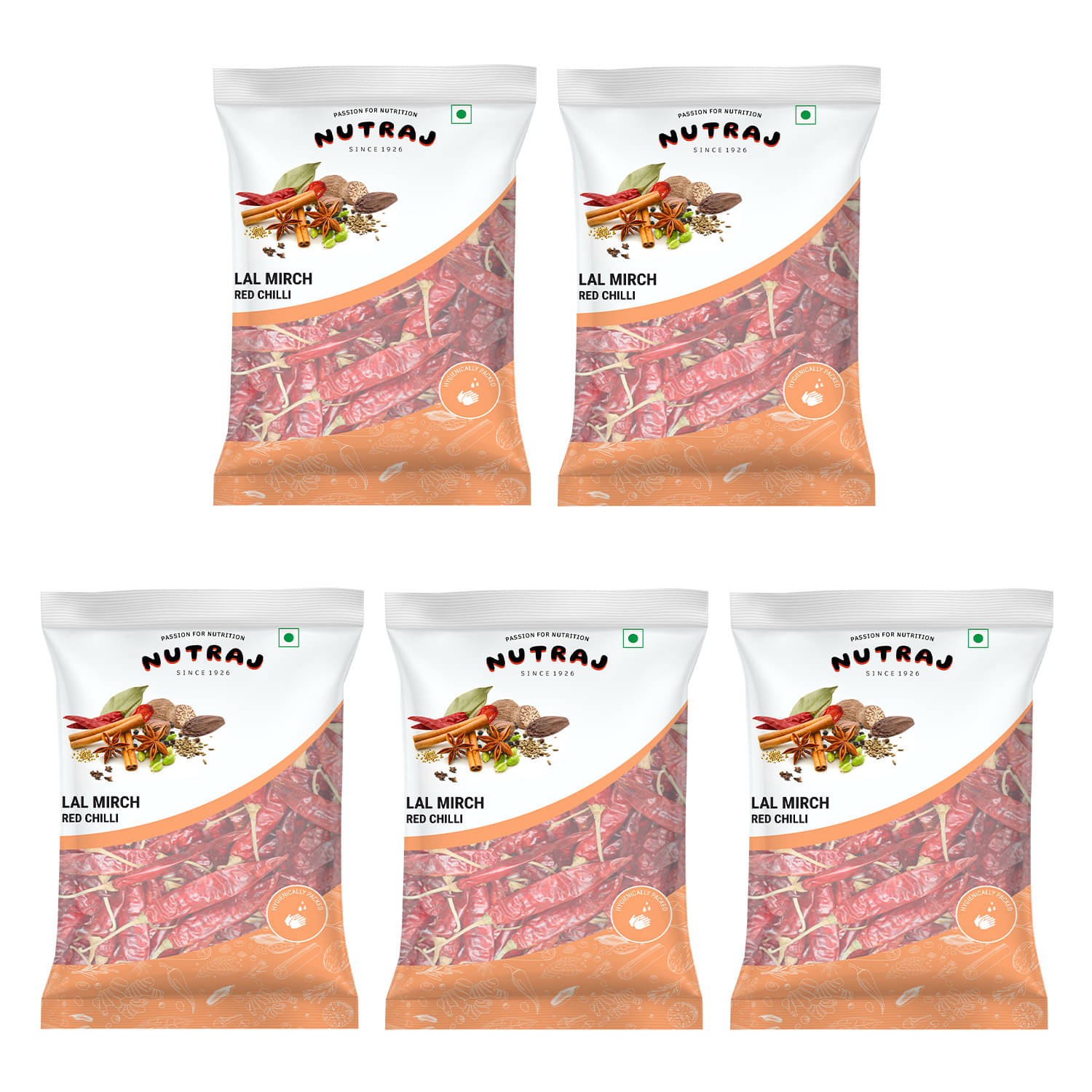     			Nutraj Whole Red chilli (Lal Mirch), Sabut Lal Mirch 200gm (Pack of 5)