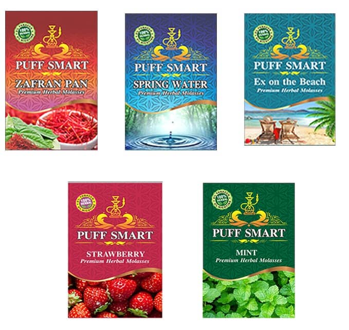 Puff Smart Premium Herbal  Pack of 5 (Zafran Pan, Spring Water, Ex on the Beach, Mint, Strawberry)