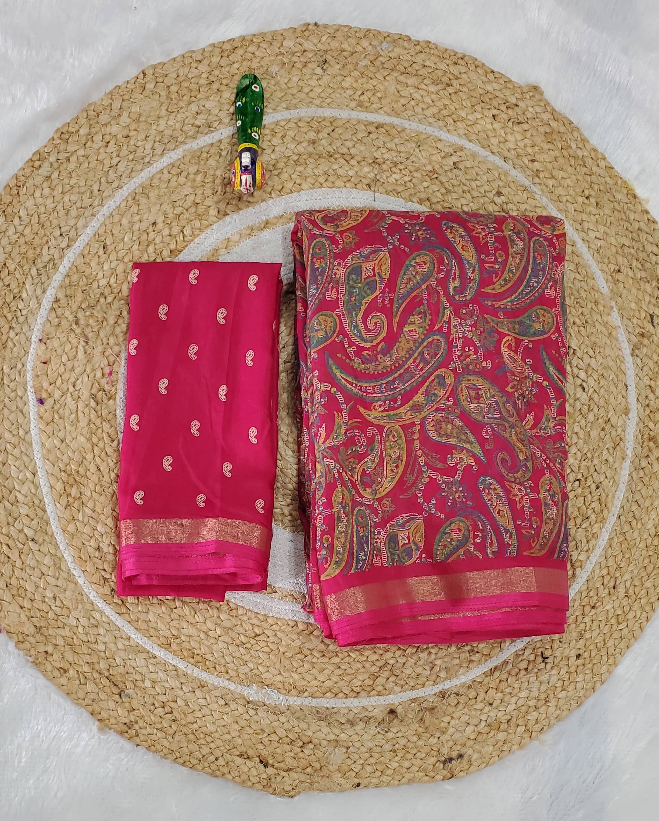     			SHIRODHARI Cotton Blend Printed Sambalpuri Saree With Unstitched Blouse Piece ( Pink )