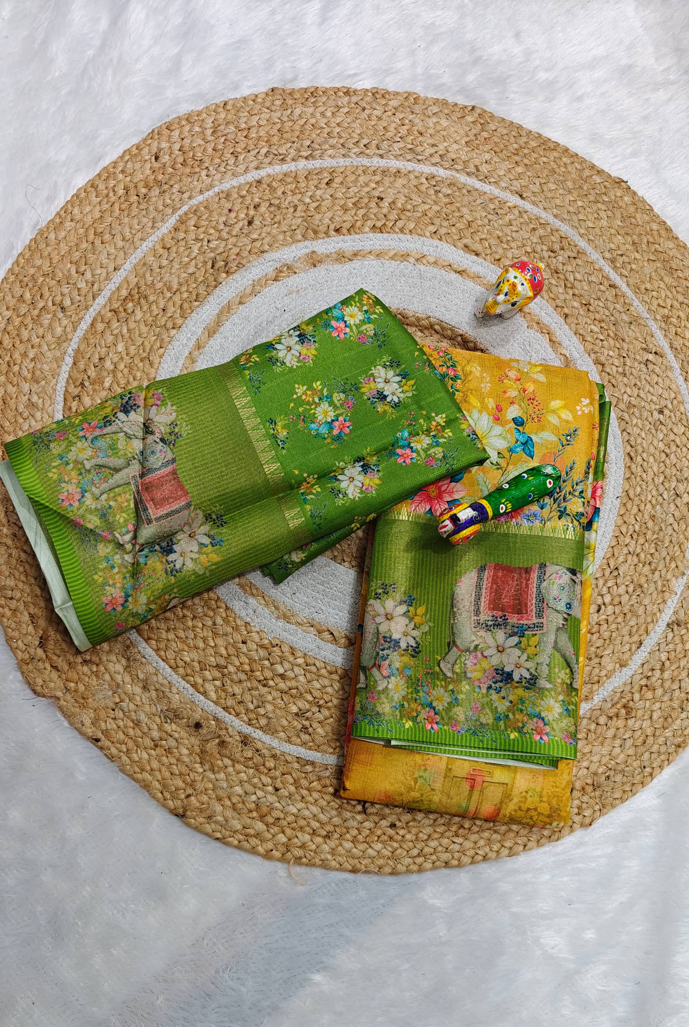     			SHIRODHARI Silk Blend Printed Sambalpuri Saree With Unstitched Blouse Piece ( Yellow )