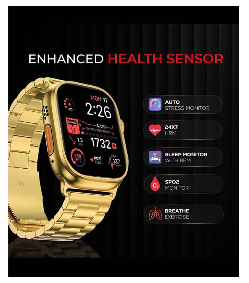 SKYRISE Ultra Max Golden Edition Smartwatch | Heart Rate | Steps | Wireless Charging Smartwatch (Golden Strap, 2.09 Inch Big Sunlight Proof Display)     			SKYRISE Ultra Max Golden Edition Smartwatch | Heart Rate | Steps | Wireless Charging Smartwatch (Golden Strap, 2.09 Inch Big Sunlight Proof Display)