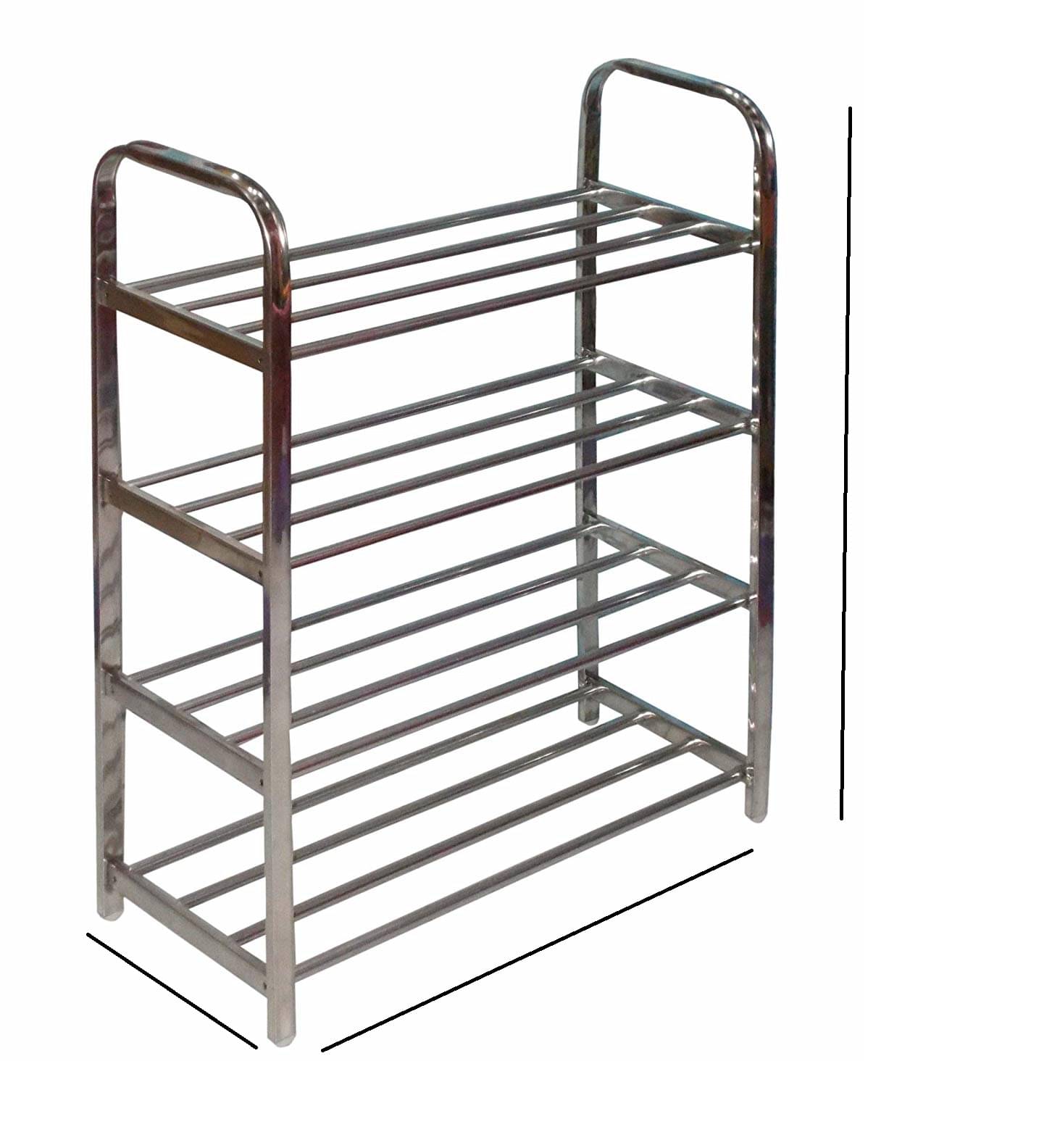     			Stainless Steel Portable & Folding Shoe Rack - Silver | 4 Metal Layer Book Cloth Shelf Storage Organizer | Multipurpose Shoes Stand Rack | Durable & Sturdy Construction - STL4SHRK-N12