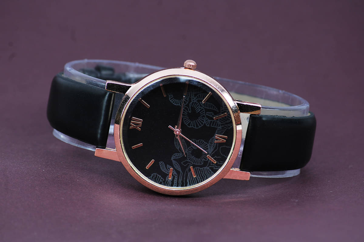     			TERIZLA Black PU Analog Men's Watch