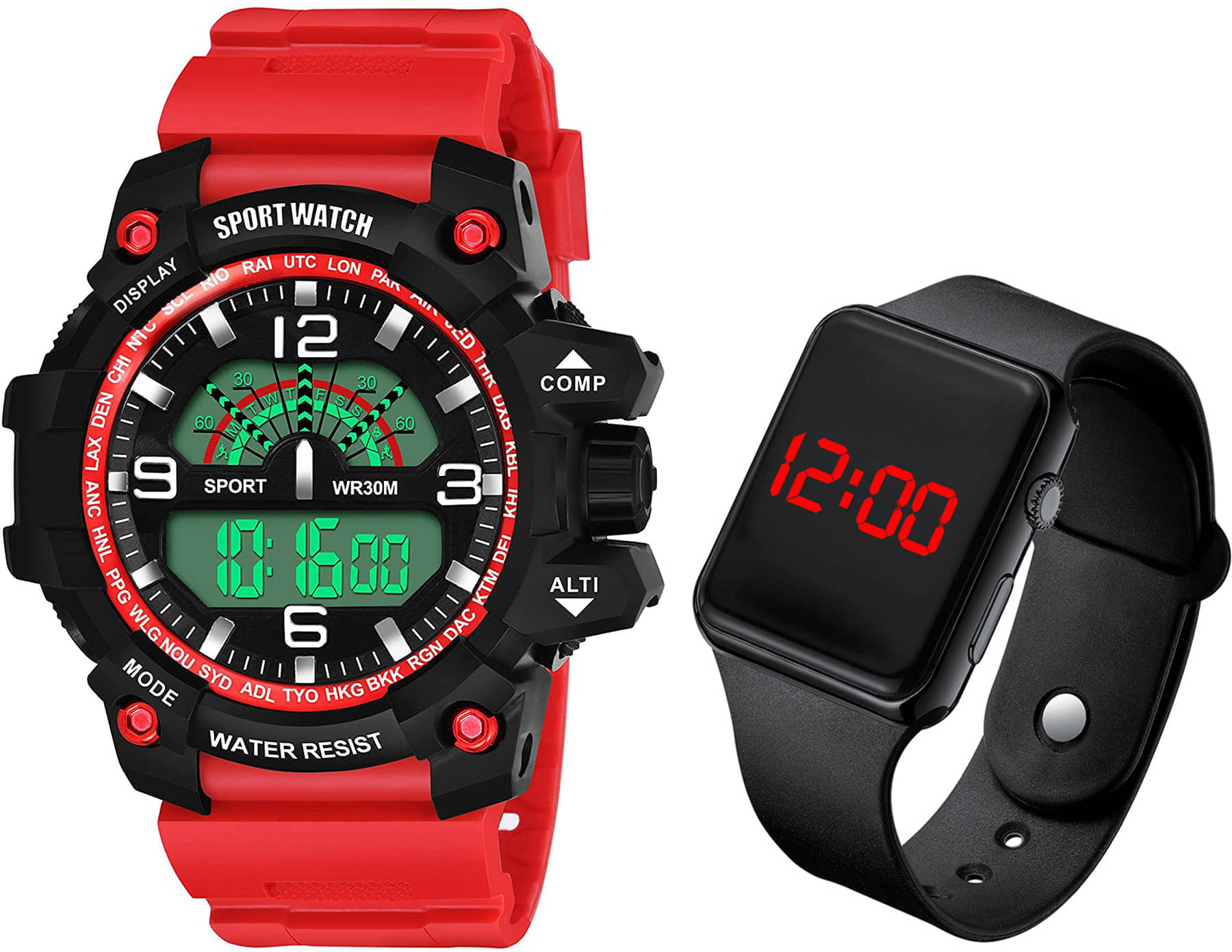 TERIZLA Black Silicon Analog-Digital Men's Watch     			TERIZLA Black Silicon Analog-Digital Men's Watch
