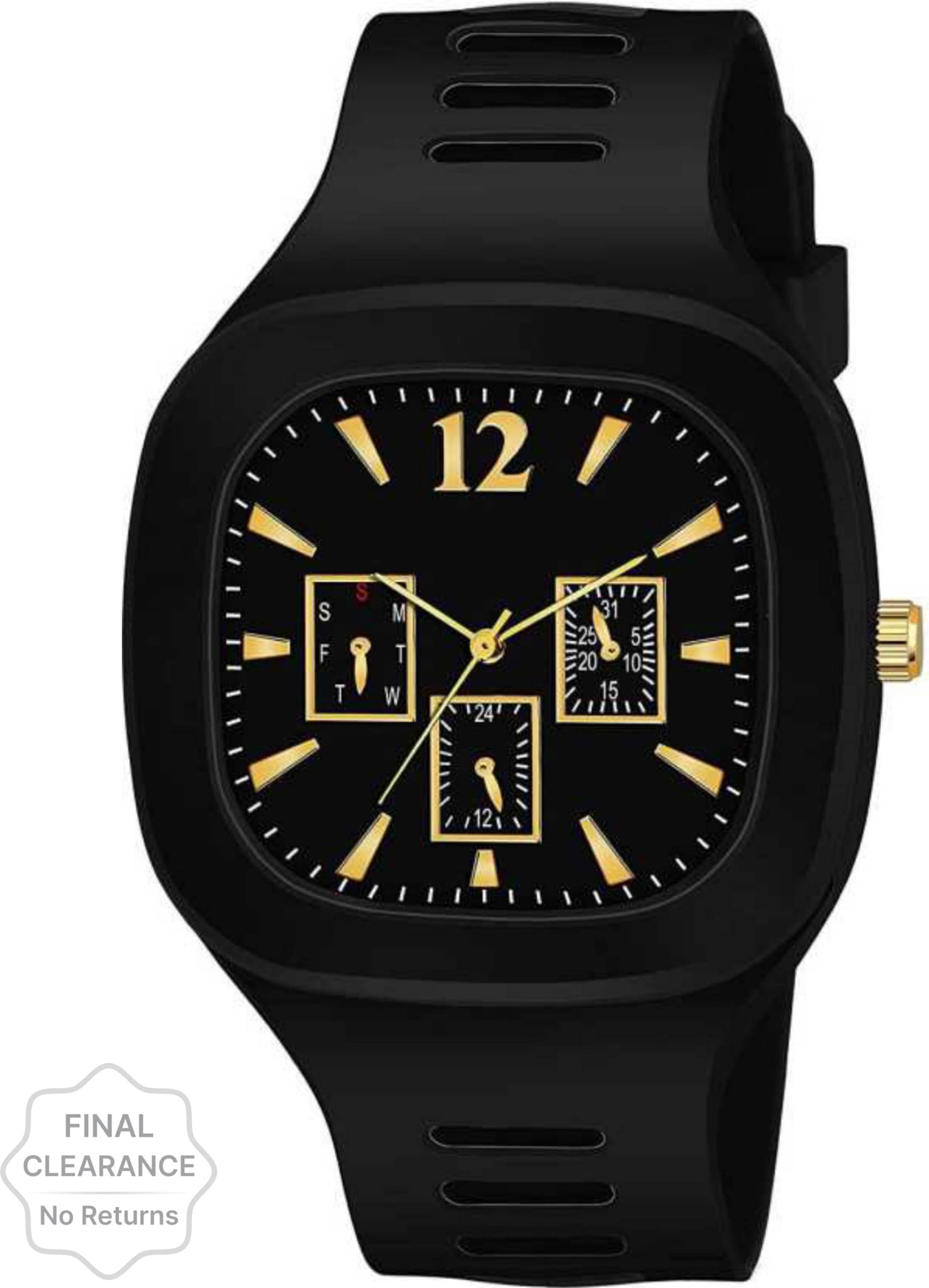     			TERIZLA Black Silicon Analog Men's Watch