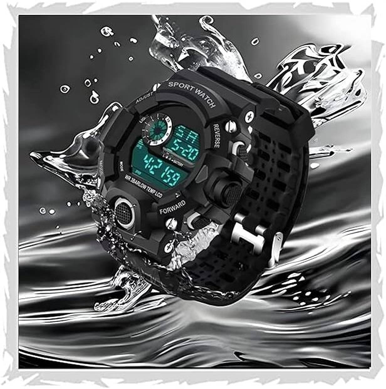    			TERIZLA Black Silicon Digital Men's Watch