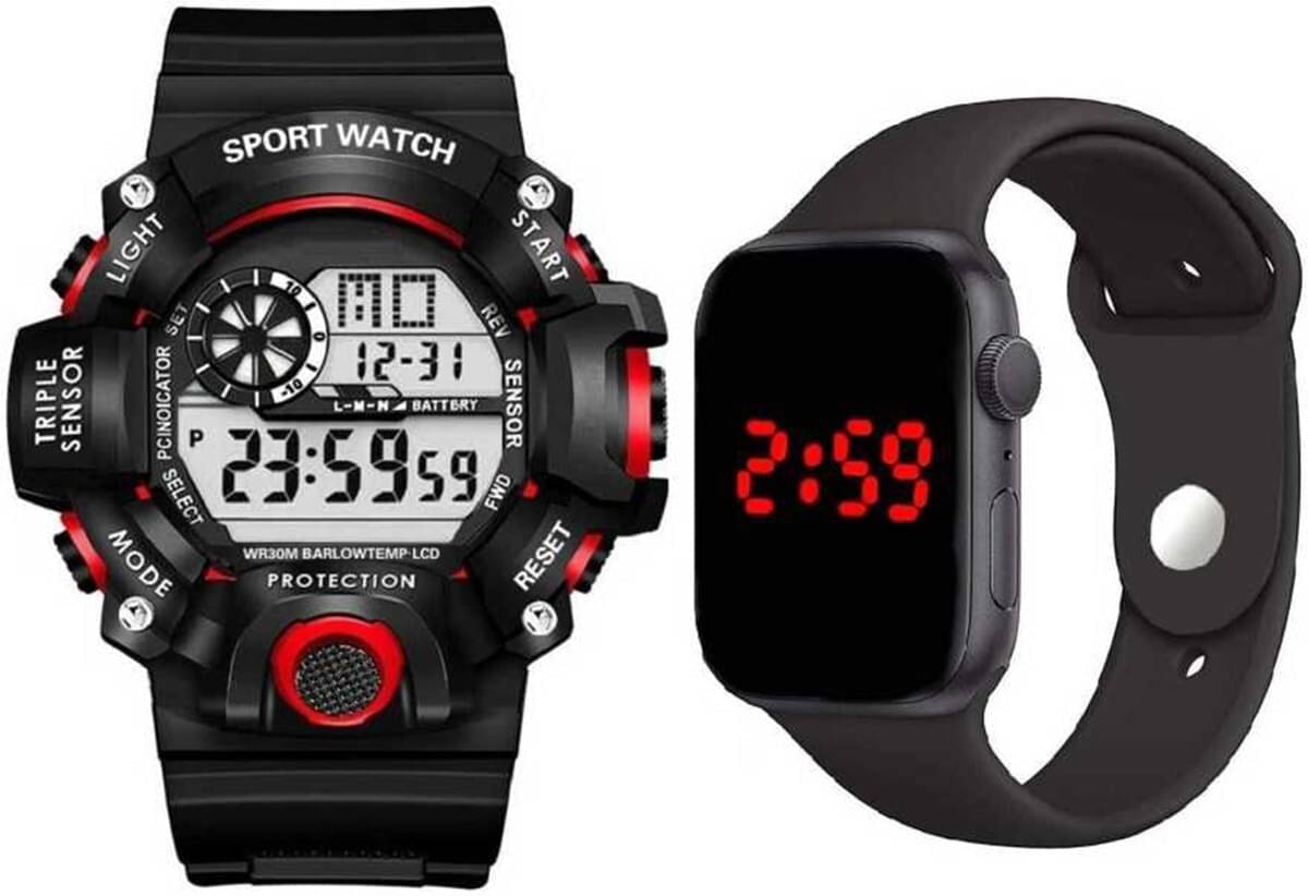     			TERIZLA Black Silicon Digital Men's Watch