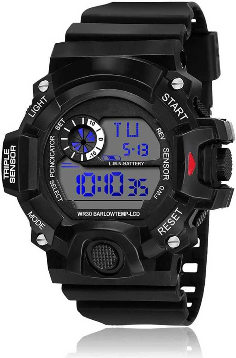     			TERIZLA Black Silicon Digital Men's Watch