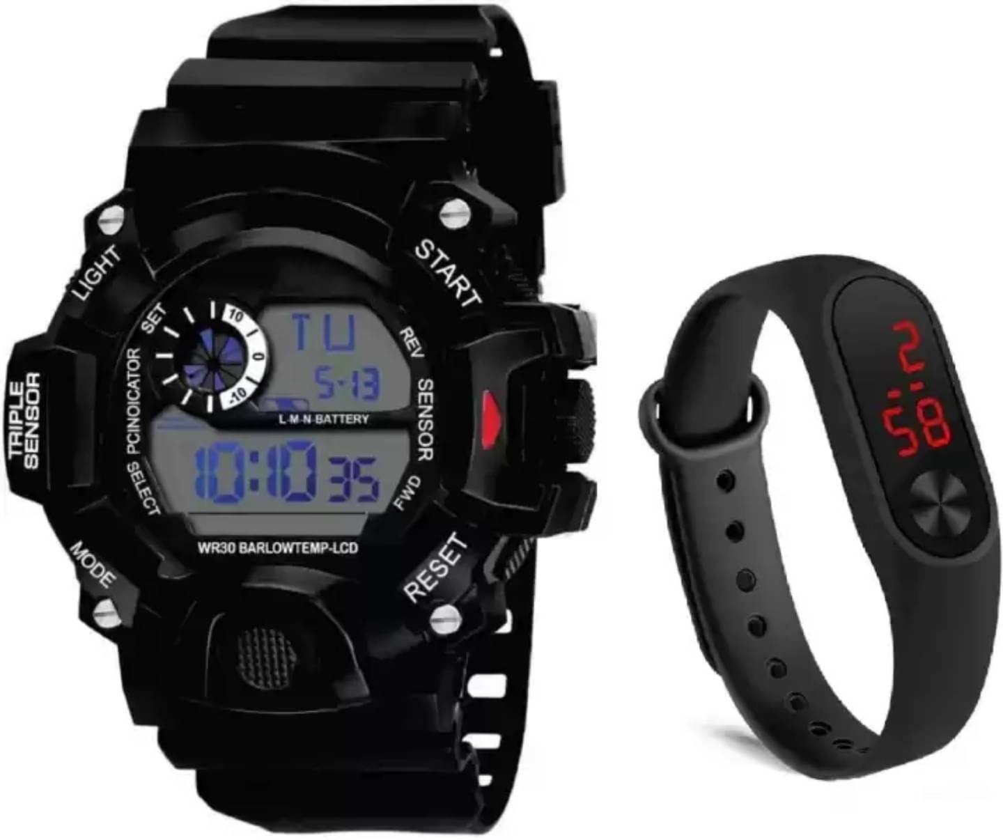     			TERIZLA Black Silicon Digital Men's Watch