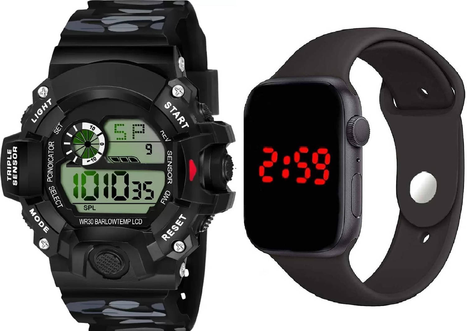     			TERIZLA Black Silicon Digital Men's Watch
