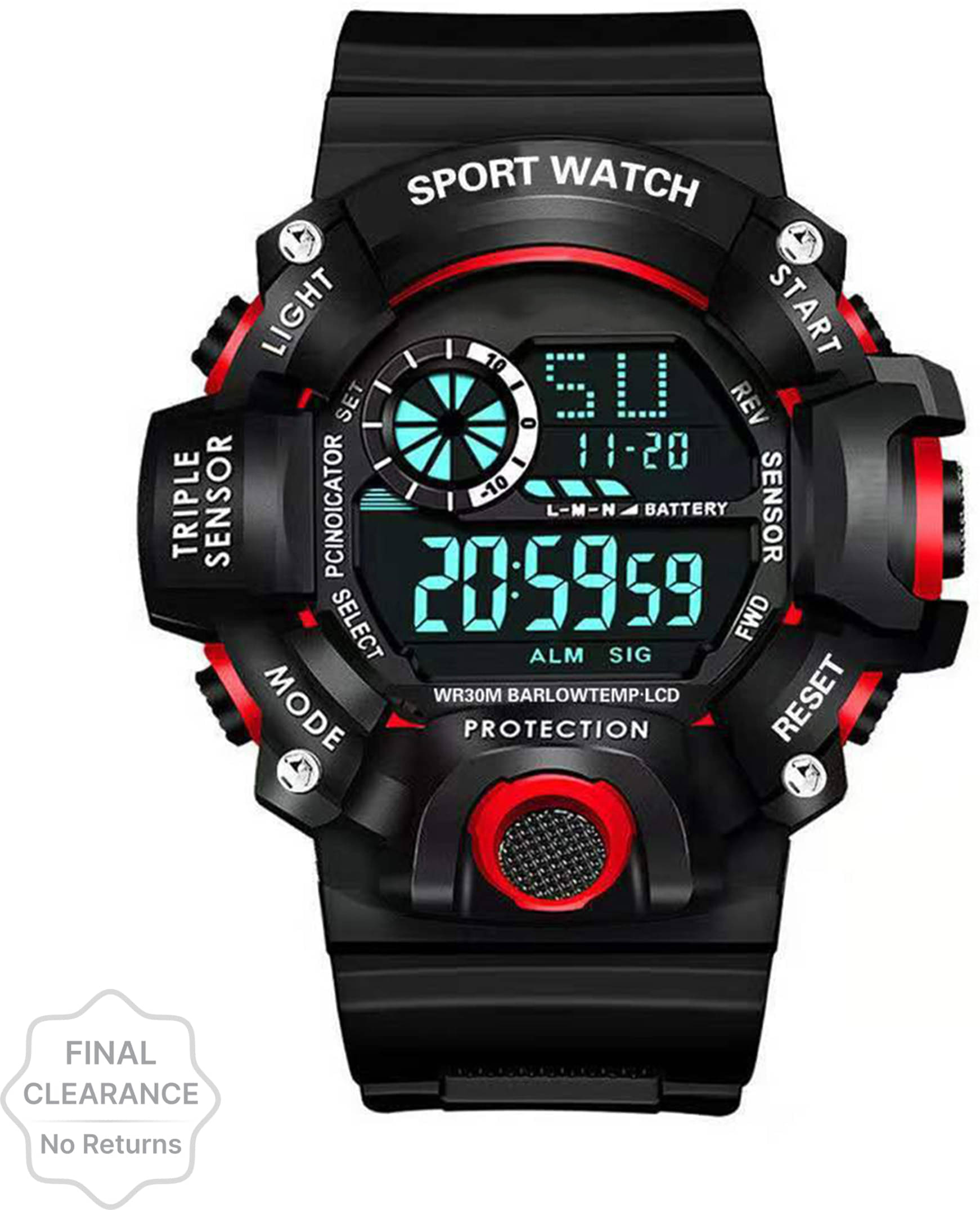     			TERIZLA Black Silicon Digital Men's Watch