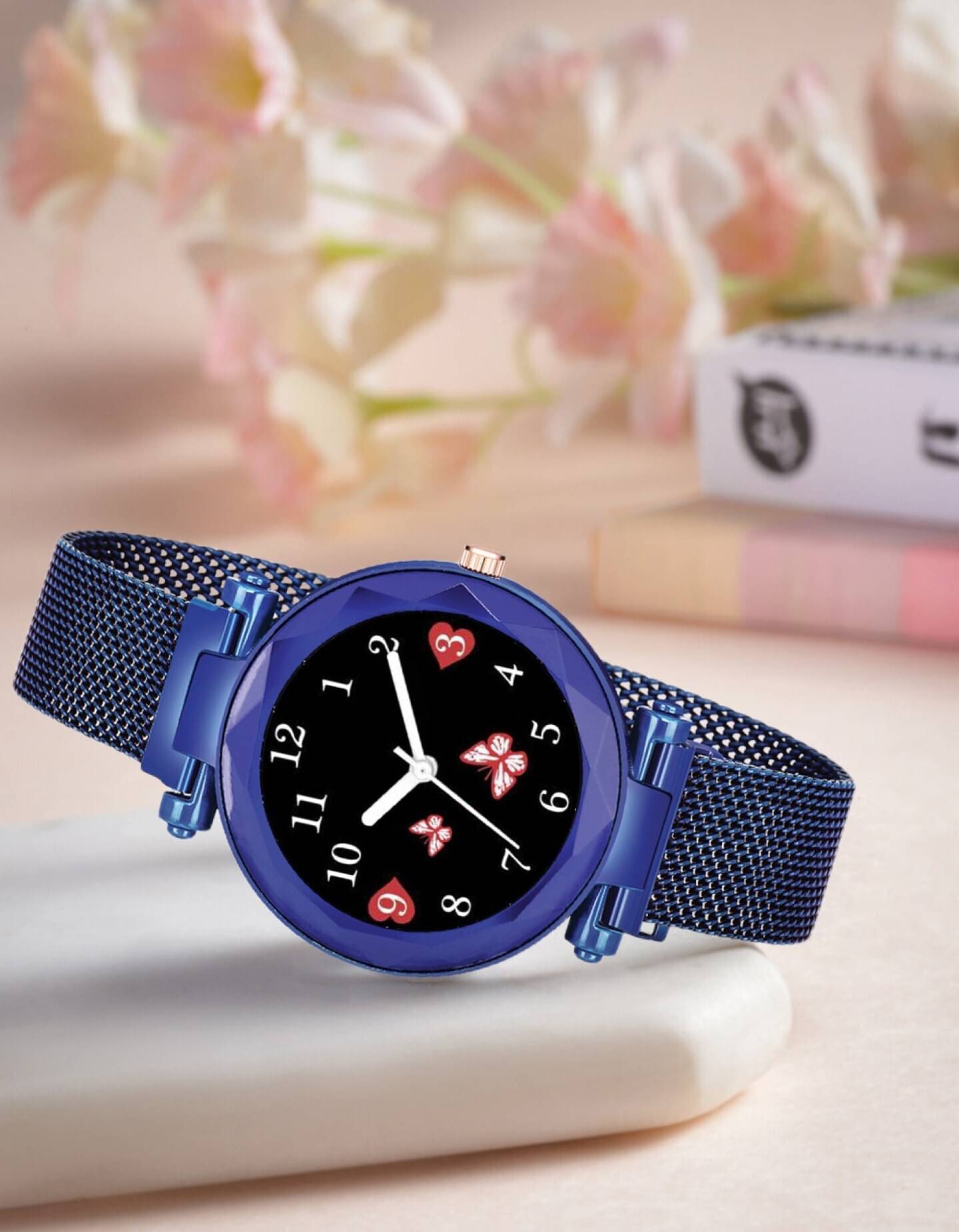     			TERIZLA Blue Fabric Analog Womens Watch