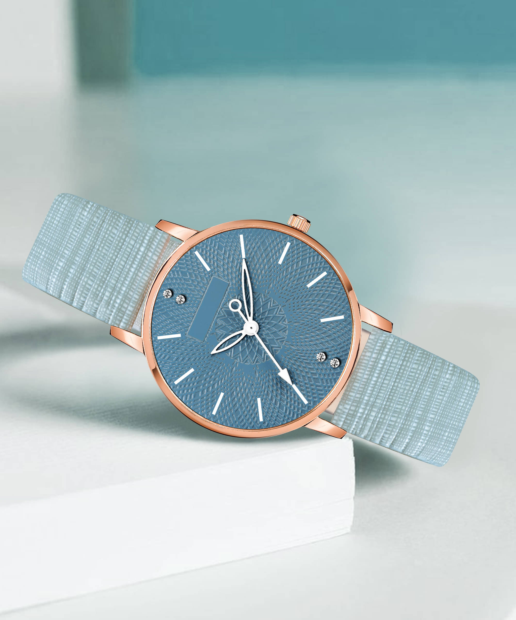     			TERIZLA Blue PU Analog Womens Watch