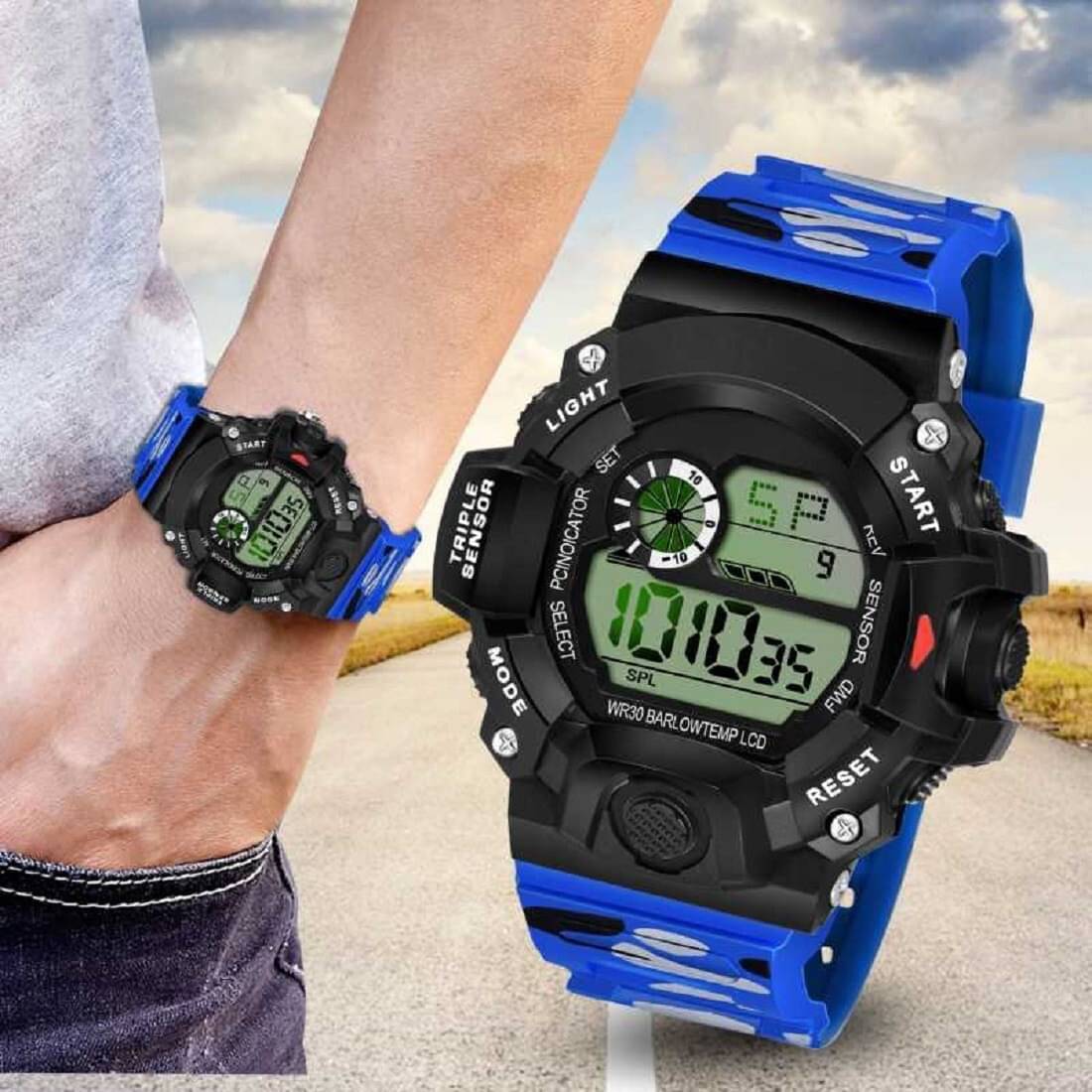     			TERIZLA Blue Silicon Digital Men's Watch