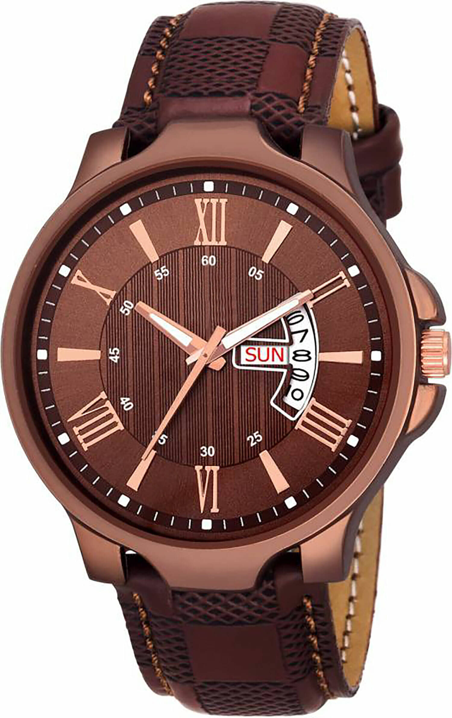     			TERIZLA Brown PU Analog-Digital Men's Watch