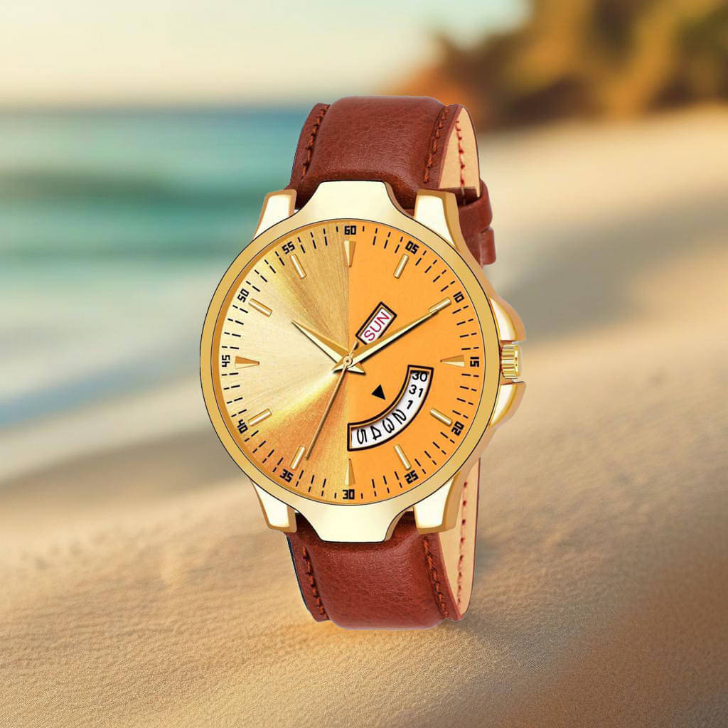     			TERIZLA Brown PU Analog Men's Watch