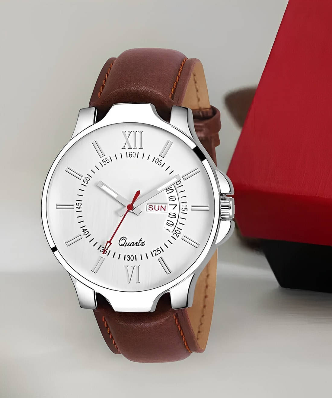     			TERIZLA Brown PU Analog Men's Watch