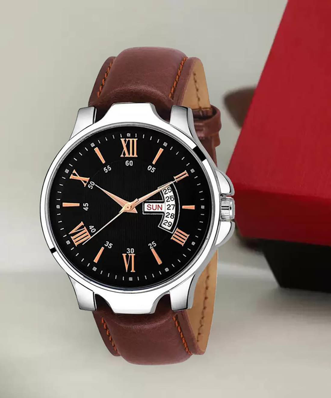     			TERIZLA Brown PU Analog Men's Watch
